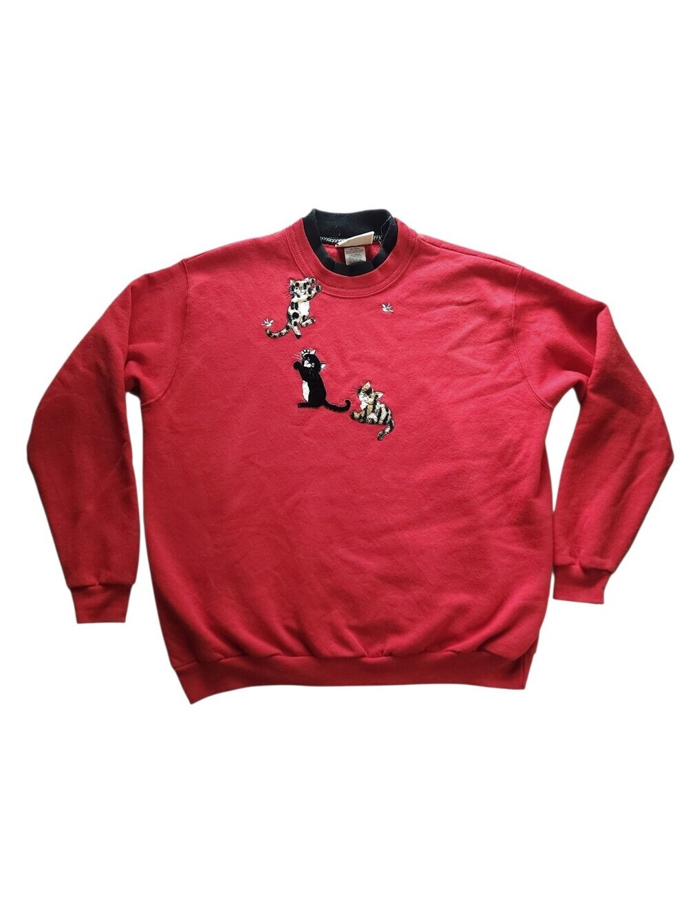 Top Stitch Embroidered Furry Cat  Grandma Crewneck Sweatshirt Sz MP